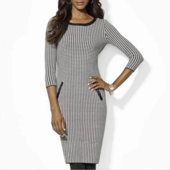Lauren Ralph Lauren Houndstooth Dress with faux leather trim size medium - Picture 1 of 6